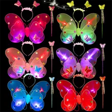 3 шт./компл. девочек мигающий светодиодный светильник Фея световой с крыльями бабочки, волшебной палочкой и повязка на голову; костюм; игрушка светящиеся наклейки для детей A1