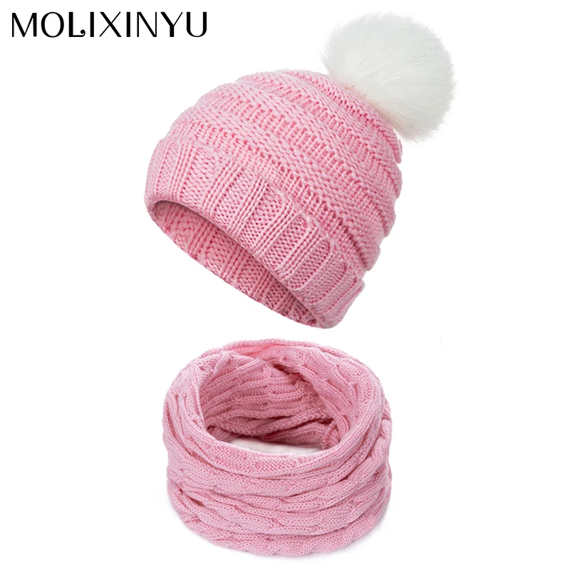 

MOLIXINYU 2pcs/set Fashion Newborn Baby Hats Scarf Knitted Warm Pom Hat Boys Girls Protects Baby Winter Hat Scarf Suits