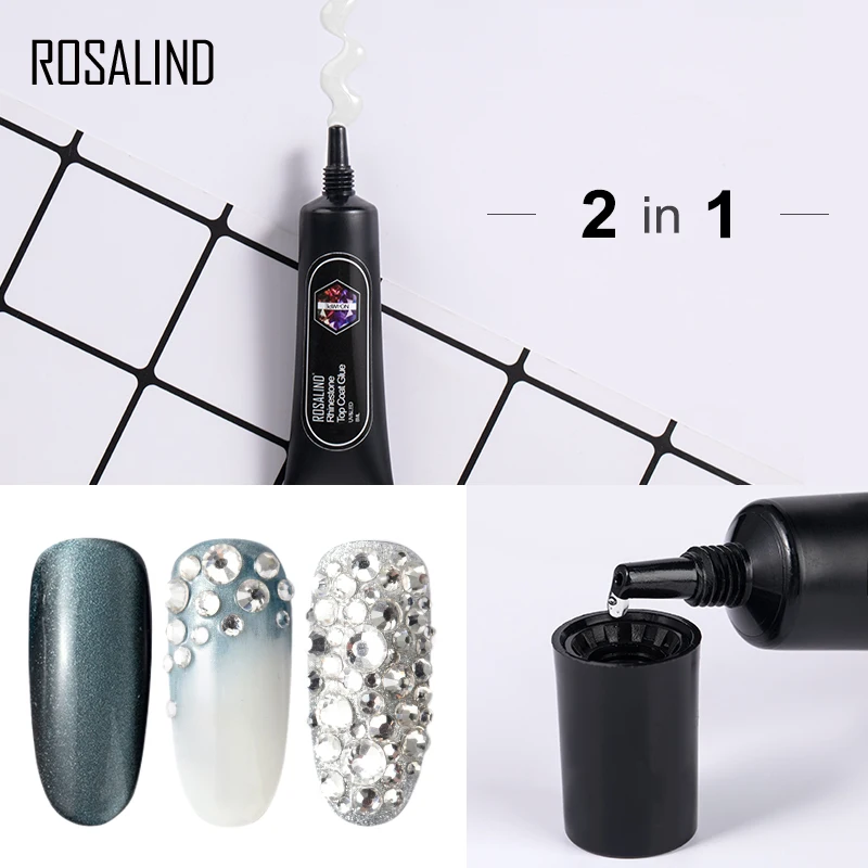 ROSALIND 2 в 1 верхнее покрытие Стразы гель для ногтей прочный клей для украшения со стразами для ногтей Полупостоянный Гель-лак УФ