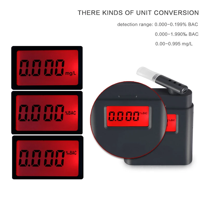 Tioodre البسيطة lcd الرقمية الكحول اختبار التنفس محلل كاشف الكحول مع الخلفية الحمراء alcoholmeter وقت العرض