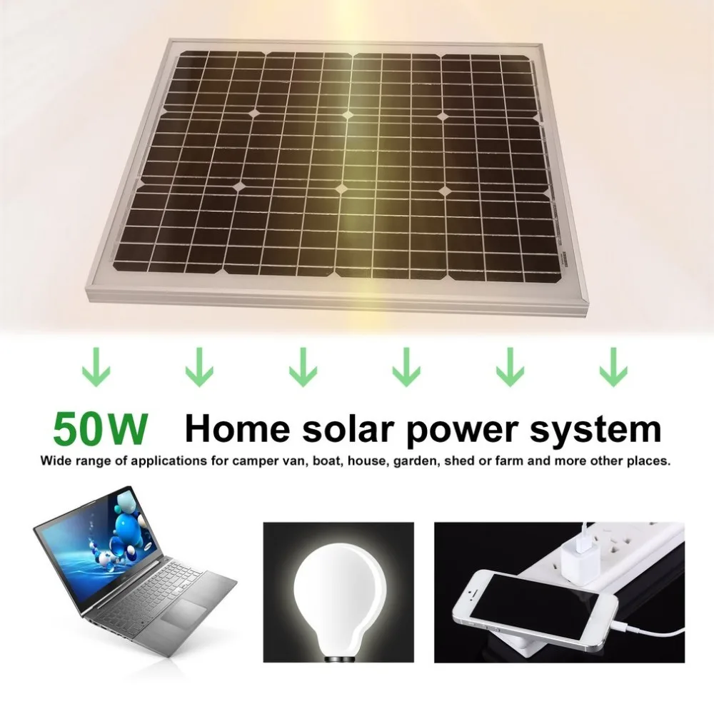

50W 12V Monocrystalline Solar Panel Resistant Aluminum Frame Solar Panel Module Universal Outdoor Solar Charging Device
