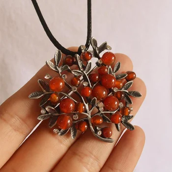 

Vintage Long Necklace Women Plant Statement Necklaces Jewelry Natural Stone Tree Branch Pendant Necklace Women Collares Mujer