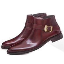 Модные черный/коричневый загар острый носок мужские Ботильоны пояса из натуральной кожи платье в деловом стиле сапоги и ботинки для девочек мужск