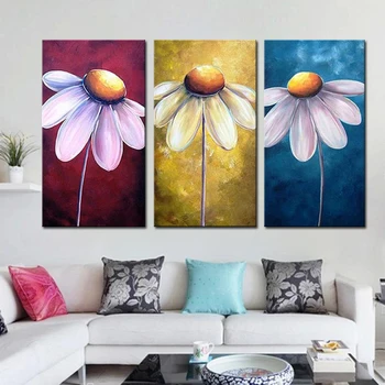 

Modern Abstract Oil Painting Flower 3 Panels Wall Art Picture 100% Handmade Painting On Canvas for Living Romm Decor Unframed