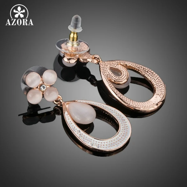 AZORA Elegant Rose Gold Color Opal Flower with Droplets Loop Earrings for Woman TE0185