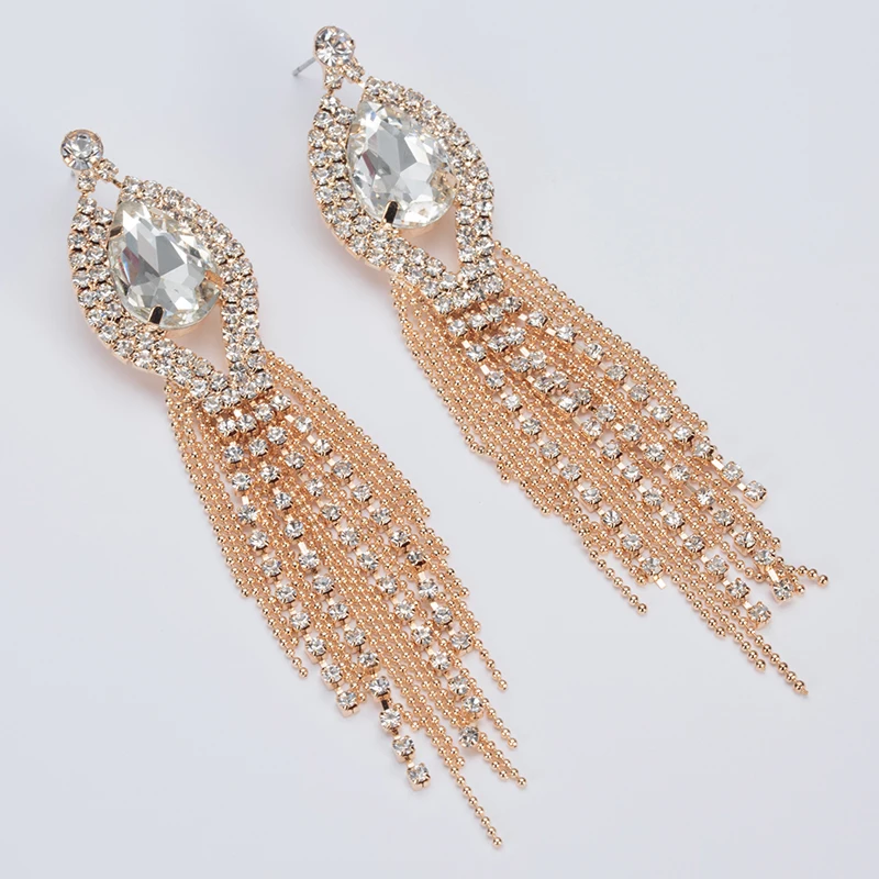 YFJEWE New Arrive Fashion Tassel Long Drop Earrings for Women Bridal Wedding Big Rhinestone Crystal Factory Price Earrings E425