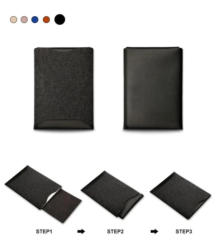New Wool Felt For Macbook Air 13 A1466 Laptop Cover Wool Felt Pouch Bag PU Leather For Macbook Air 13 Laptop Sleeve Pouch Bag (9)