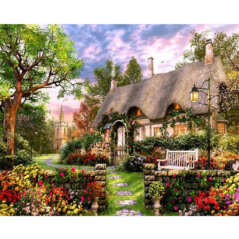 Трава дом сад ручной работы краски высокое качество холст Красивая краска ing по номерам Сюрприз подарок большое свершение