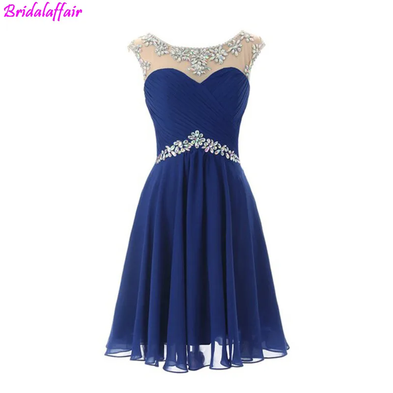 2019 Cocktail Short Prom Dress Hot Sheer Neck Backless Tulle with Crystals Beads Cheap In Stock Homecoming Party Gowns