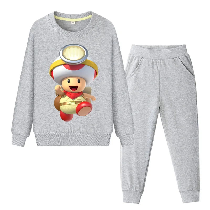 

Children Captian Toad Clothes Set Boys Spring Autumn Sport Tracksuit Girls Clothing Sets Kids Mario Swaetshirts Pants Suit DY060