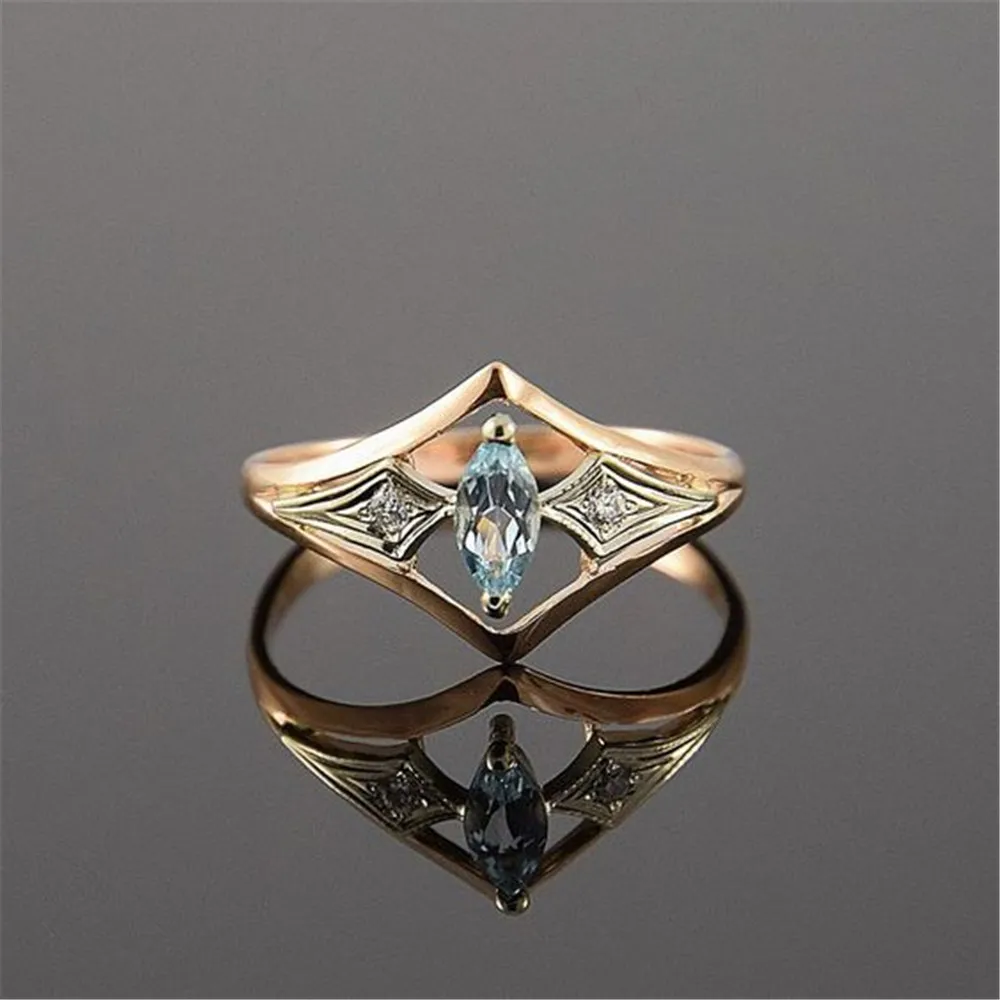 

Classic love Rings for Women Wedding Gift Sky Blue Crystal Ring Gold Color Ring Luxury Jewelry Bague Femme Anillos Mujer O5C058