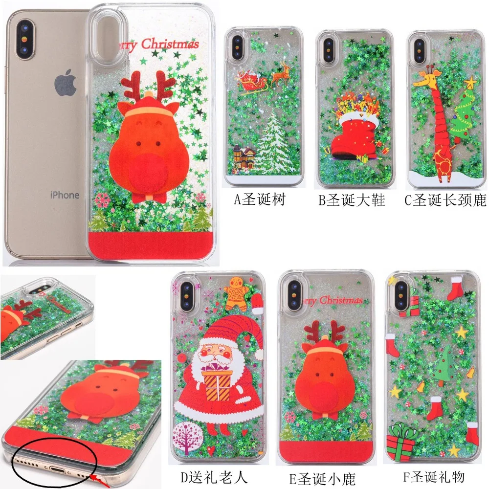 

For iPhone 6 6S 7Plus 5 SE 5S 7 Phone Case Christmas Tree Liquid Quicksand Glitter Sequins Clear Hard Back Cover Coque