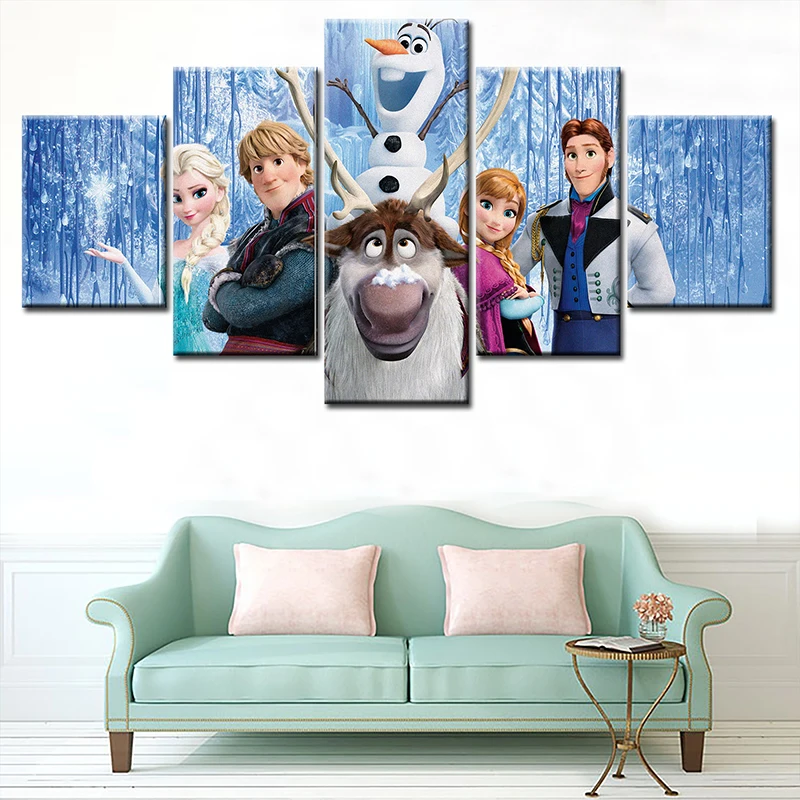 5 Pieces Frozen Poster Wall Art Canvas Painting Wall Pictures for Living Room Kids Room Decor