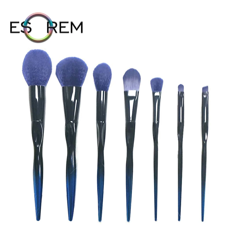 

ESOREM Blue Black Gradient Cosmetic Brush Set 7pcs Makeup Brushes Synthetic Tapered Blending Flat Definer Pincel Maquiagem 666-6