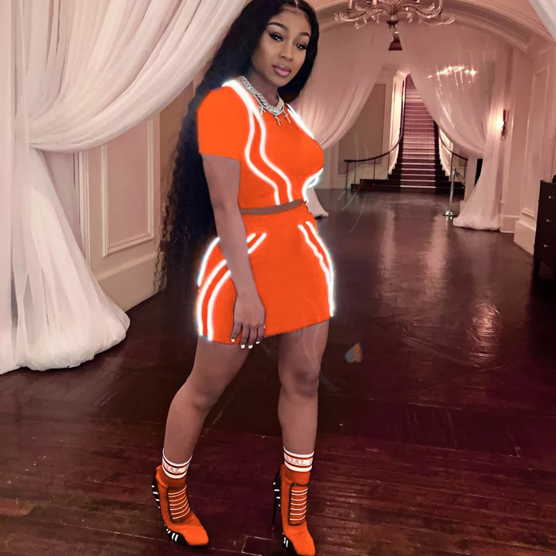 Chicology reflective stripe top mini skirt women matching 2 two piece set summer female sexy co ord clothes festival outfit