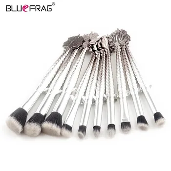 

BLUEFRAG 10pcs Makeup Brushes Tool Set Fashion Sliver Mermaid Handle Design Eyeshadow Concealer Brush Cosmetic Make Up Brushes