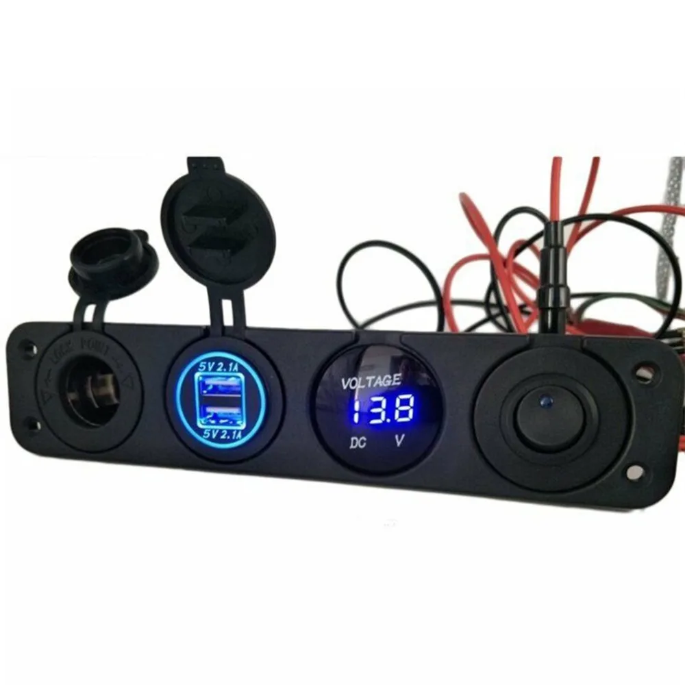 

4 Hole Panel Switch Dual USB Car Charger Voltmeter Cigarette Socket NF Hot