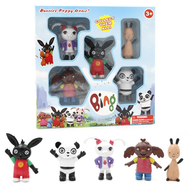 

New 5pcs/set Hot Bing Bunny Rabbit Action Figure Toy Cute Elephant Panda Bear Model Doll Toy Figures Kids Gift