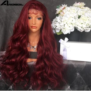 Image 3 - Anogol Burgundy Wine Red Synthetic Lace Front Wig For Women With Baby Hair Long Body Wave Heat Resistant Per Plucked Women Wig