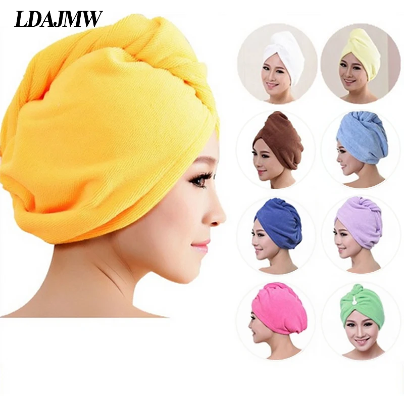 2 pcs Gorro de Ducha para Pelo Largo,Cabello Seco Turbante con Boton,Toalla Microfibra para Mujer Toallas de Ba/ño Azul