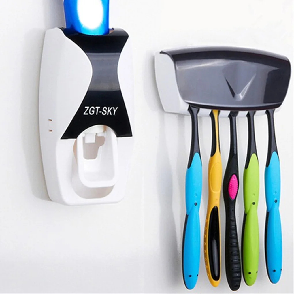 

Refinement Home Automatic Toothpaste Dispenser Toothbrush Holder Bathroom Products Wall Mount Rack Bath Set Toothpaste Squeezers