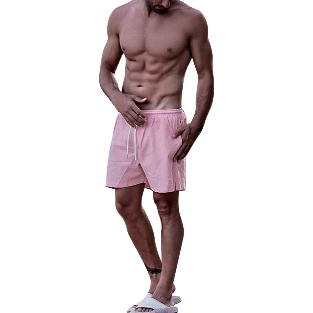 Мужские летние модные повседневные, зауженные, спортивные однотонные шорты, S-2XL, на шнурке, розовые, дышащие, пляжные, вечерние, свободные, большие размеры