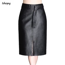 Idopy женские милые Искусственная кожа юбка Разделение узел PU прямые Bodycon обтягивающая черный Высокая талия эластичные Мини-юбки для леди