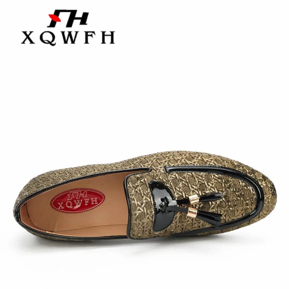 XQWFH Men Wedding And Party Shoes Luxury Brand Braid Leather Casual Driving Men Loafers