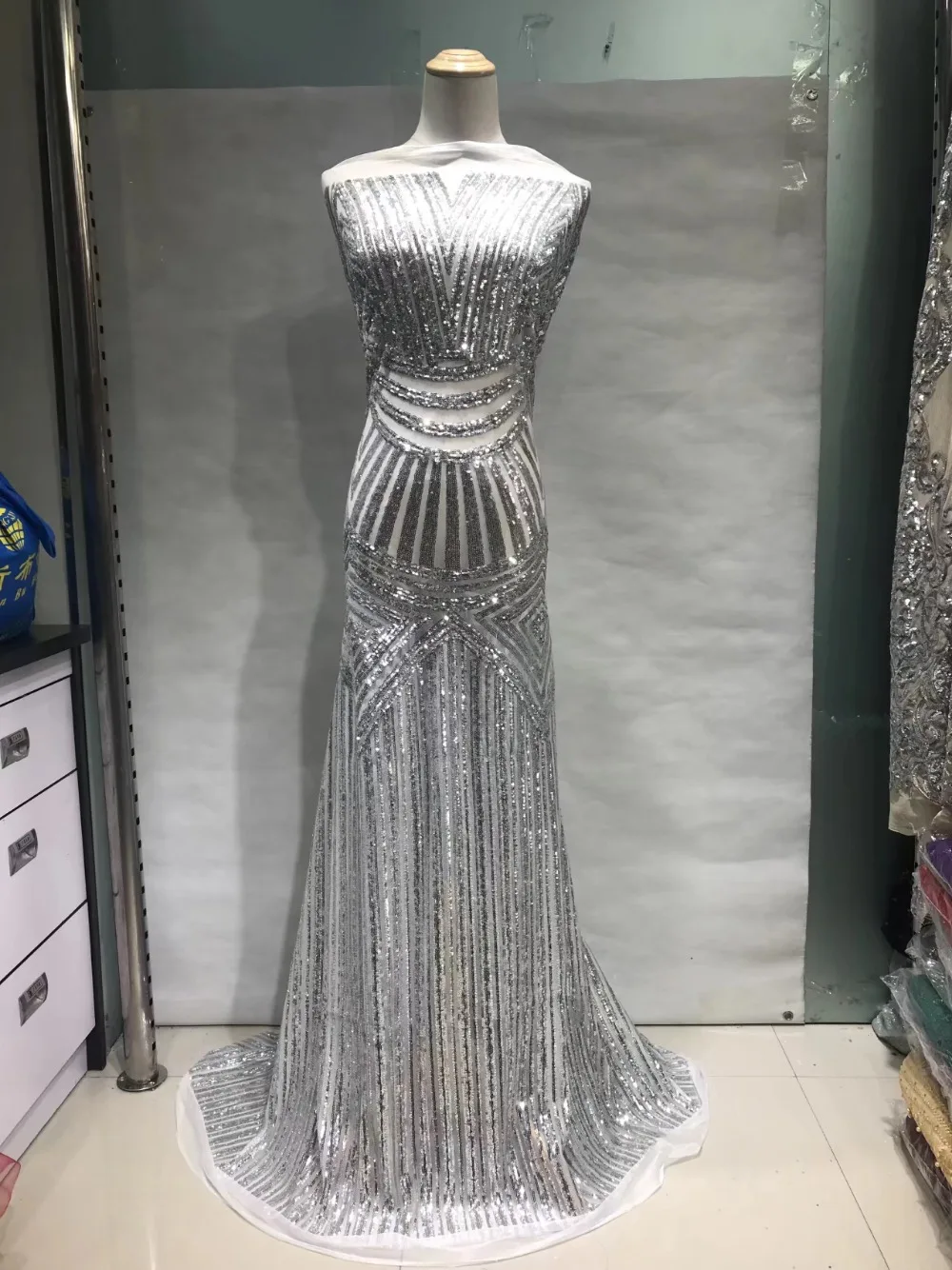

French net lace latest sequins lace fabric CiCi-6139 paillete for bridal dress