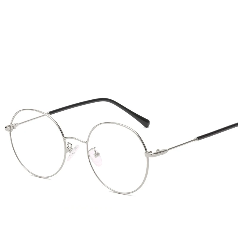 Художественные и ретро плоские зеркальные высококачественные круглые очки с металлической оправой для мужчин и женщин универсальные очки для близорукости - Цвет оправы: Серебристый