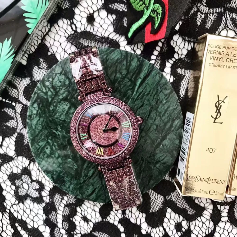 

New Fashion Rotational Watches GOOD LUCK Rotating Watch Vintage Purple Crystals Watch Women Dress Wristwatch Montre femme W149