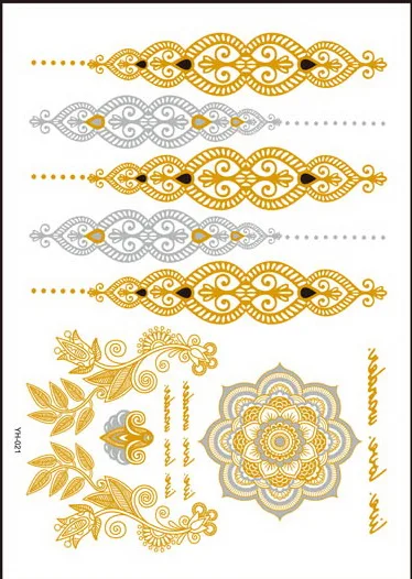 1 лист, новинка, индийский Арабский Дизайн, Золотое серебро, вспышка, племенная хна, тату-паста, металлические тату-Стикеры, листы на тело, рука - Цвет: YH21