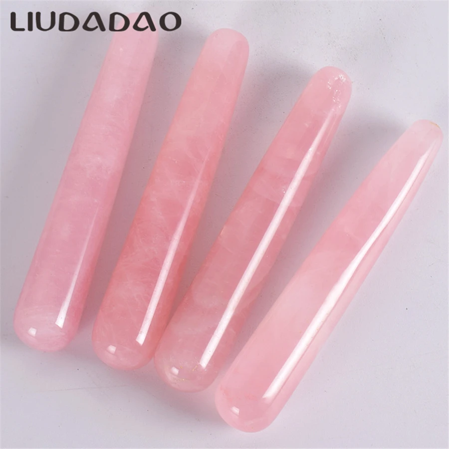 

LIUDADAO Massage Stick Natural Rose Quartz Crystal Wand Relaxing Facial Massager Acupoint point Stick stone body face massage