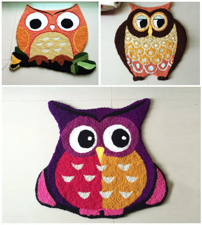 Handmade Animal Owl Rug Machine Washable Rugs Floor Mat Carpetin Mat from Home & Garden on
