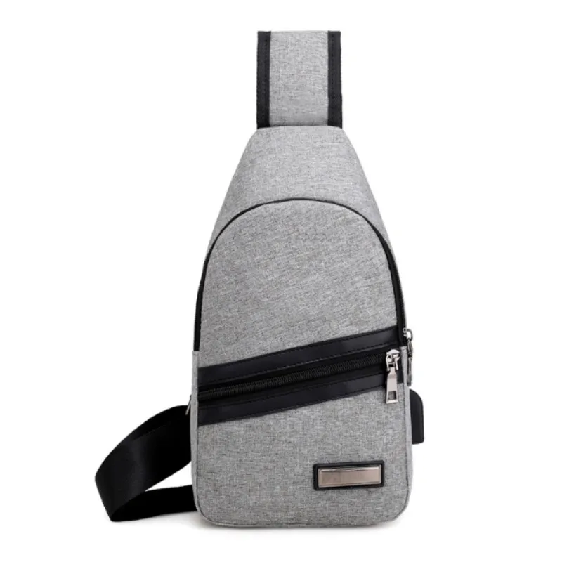 Мужская Внешняя USB зарядка нагрудная сумка мужская нагрудная сумка Противоугонная дорожная сумка через плечо для мужчин повседневная сумка на плечо - Цвет: Светло-серый