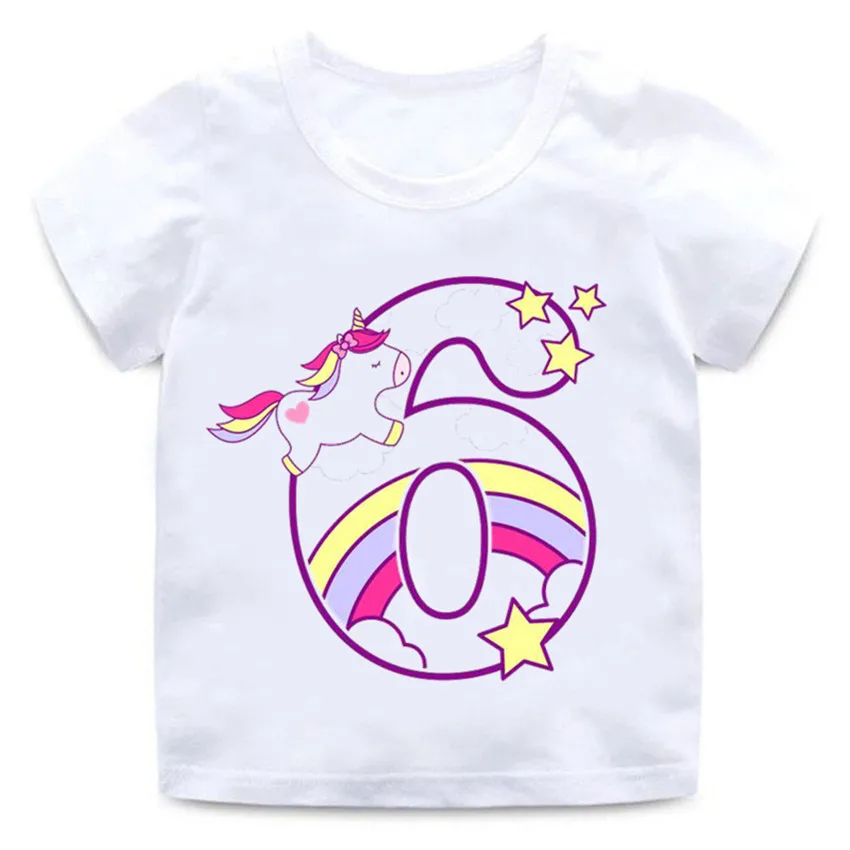Симпатичная футболка с изображением единорога для дня рождения на заказ для детей от 1 до 9 лет детские летние топы для маленьких мальчиков и девочек, футболка для дня рождения - Цвет: C6