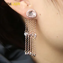 Панк-рок стиль, подарок для молодых женщин, CZ цепочка, серьги с кисточками, розовое золото, серебро, ювелирные изделия, длинная цепочка, серьги, клипсы для ушей