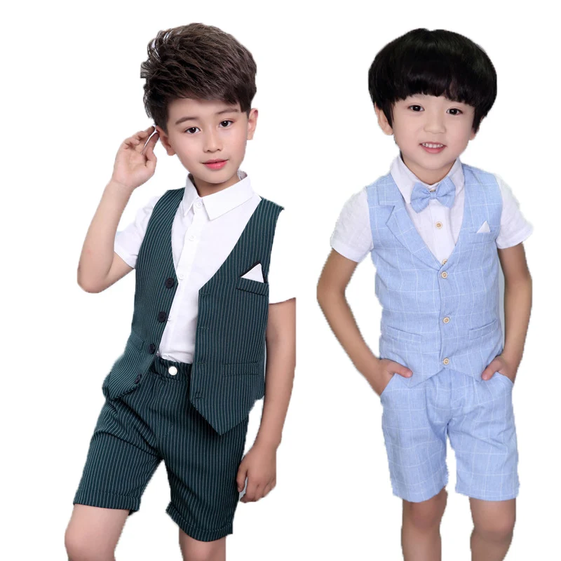 Костюм с жилетом для мальчиков на свадьбу, детский деловой костюм из 2 предметов: жилетка+ шорты вечерние костюмы для джентльменов Детский костюм-смокинг для выпускного