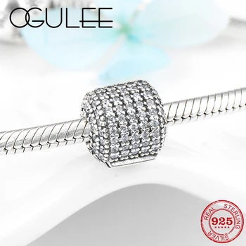 

New 925 sterling silver with clear Crystal CZ clips lock beads Stopper Bead Fit Original Pandora Charm Bracelet Jewelry Making