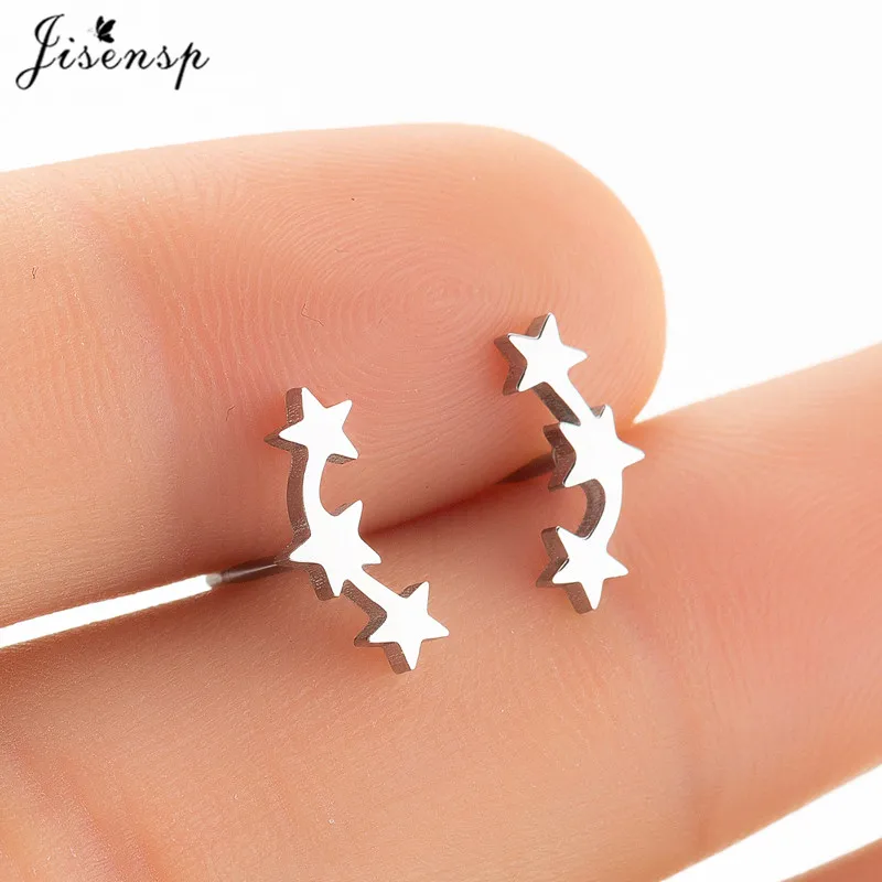 New Shiny Three Stars Stud Earrings for Women Girls Geometric Stud Earrings Fashion Jewelry Hot Sale Wholesale Gift