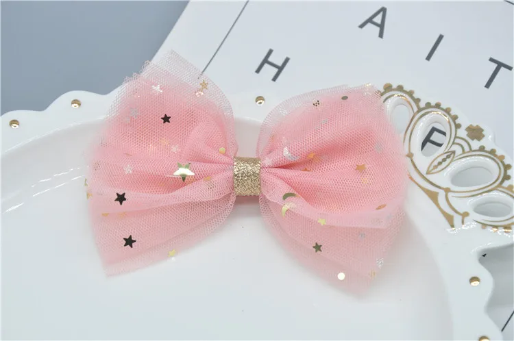 Newest 1 piece Star Big Mesh Lace Bows Accessories With Clip Boutique Bow Hairpins Hair Ornaments