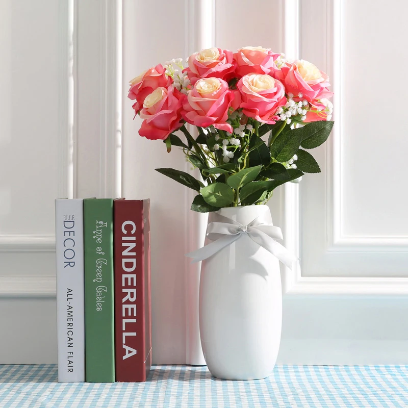 

10 Pieces/Lot White Red Purple Pink Yellow Rose Artificial Flowers 52 cm Silk Flower Wedding Home Decoration Accessories