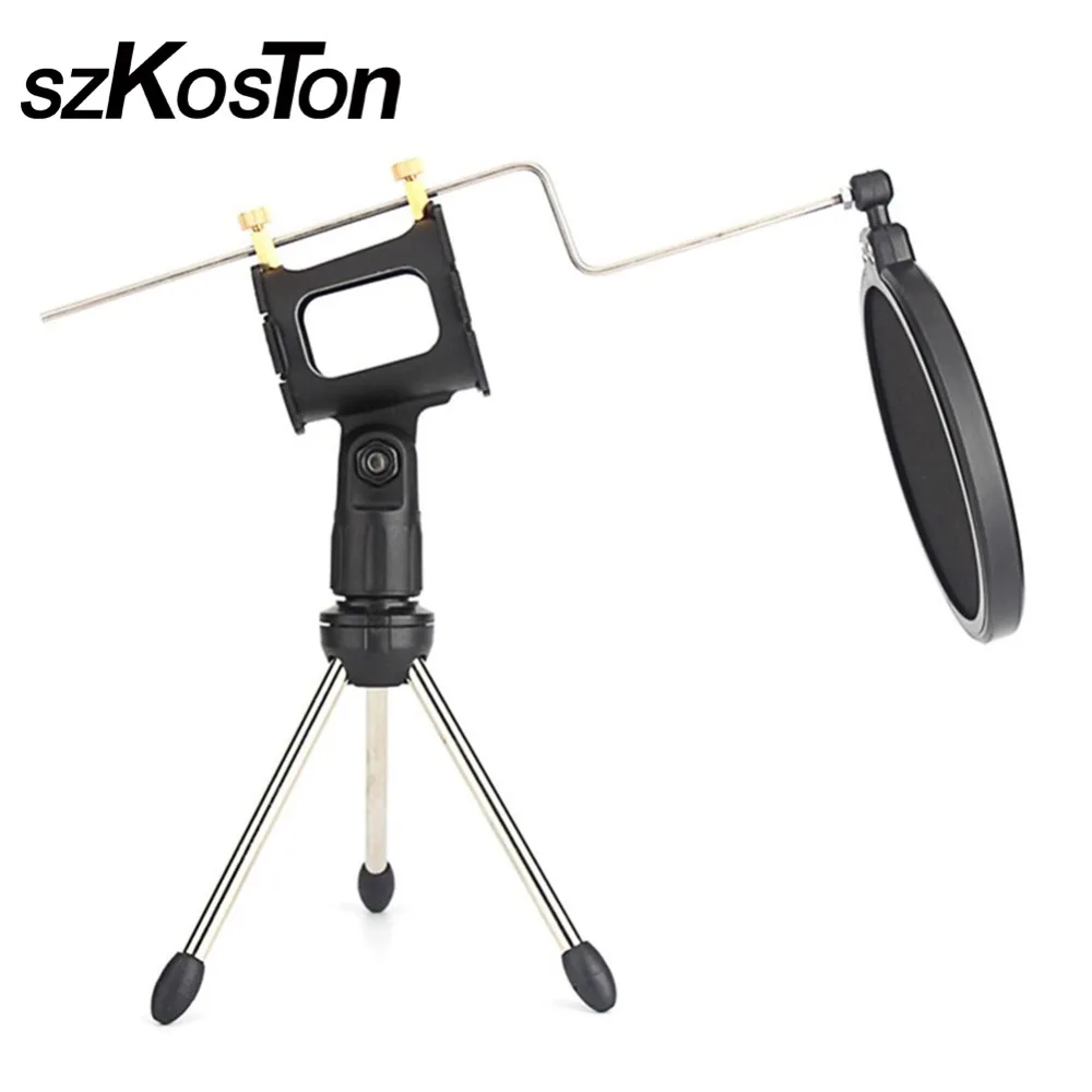 

2 in 1 Foldable Mic Tripod Stand Desktop Mic Bracket With Shock Mount Mic Holder Clip Filter For Singing Recording Webcast