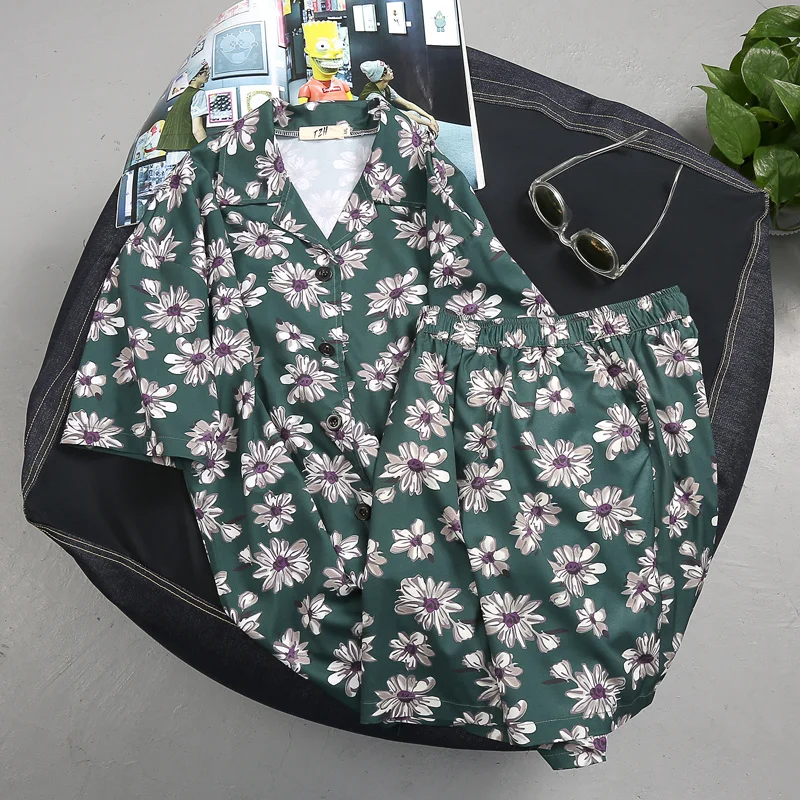 Ulzzang мужские рубашки с коротким рукавом мужская рубашка s Harajuku BF Ретро дышащий летний корейский стиль Шикарный тонкий лист цветок Мода