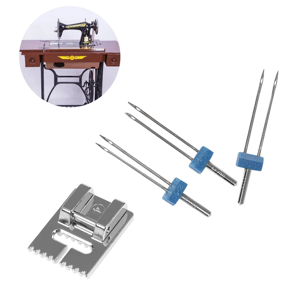 

3pcs/set Double Twin Needles+Wrinkled Sewing Presser Foot for Sewing Machine Size 2/90 3/90 4/90 Multifuctional Fittings Needle