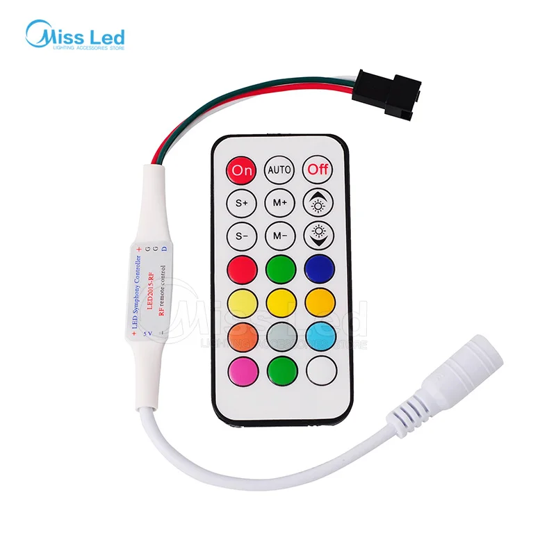 

Wholesale New RF-DC5v 21key led remote controller for strip WS2811//WS2812B/TM1804/TM1809/INK1003/ICS1903 ,63kinds of effects