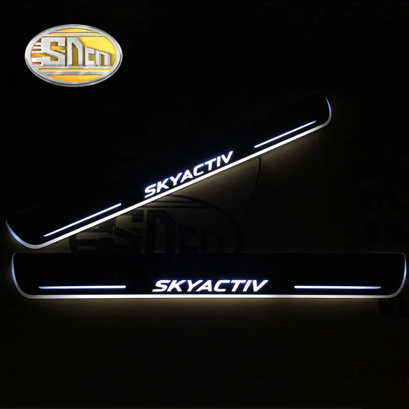  SNCN 4PCS Acrylic Moving LED Welcome Pedal Car Scuff Plate Pedal Door Sill Pathway Light For Mazda 