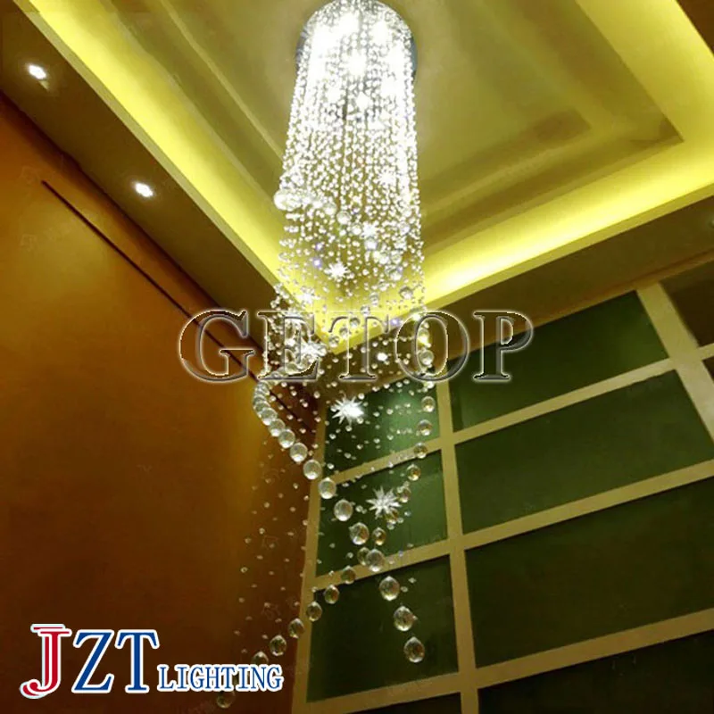 

J best price mordern Duplex Staircase light Crystal Chandelier Villa Luxury Hotel Stair Pendant Lamp LED Spiral Long Droplight