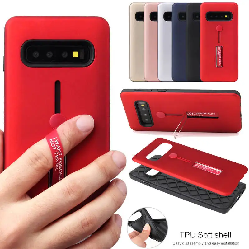 

Solid Color Loop Strap Ring Phone Case for Samsung Galaxy S8 S9 S10 Plus S10E Hide Finger Ring Holder Kickstand Shell Back Cover