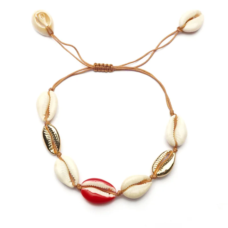 

2019 Gold Colorful Hand Rope Chain Cowrie Shells Punk Bracelets Bohemia Woman Charm Friendship Strand Bracelets Gifts Jewelry
